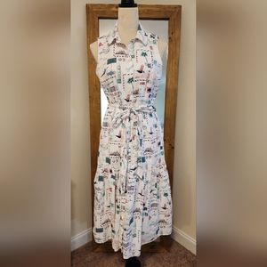 Lined Sleeveless Midi Shirtdress with Tie Belt